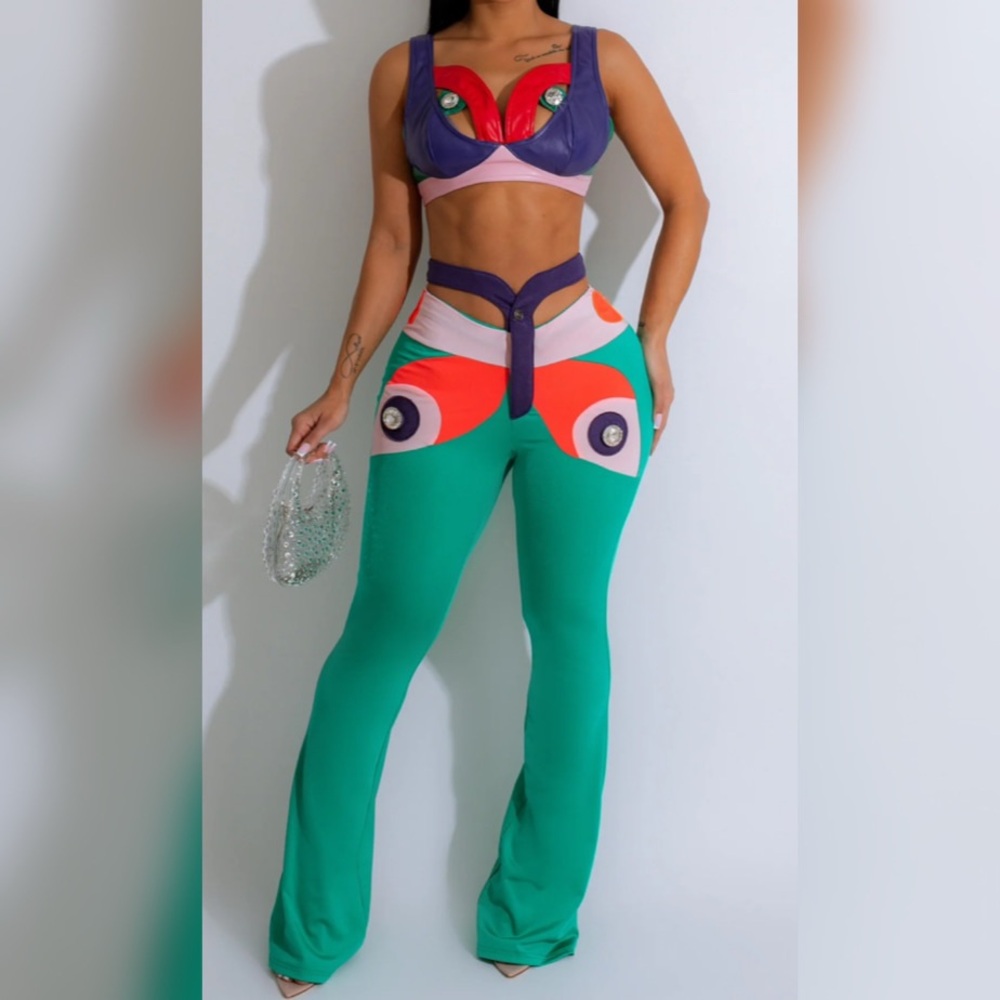 Green Boot Cut Flare Pants